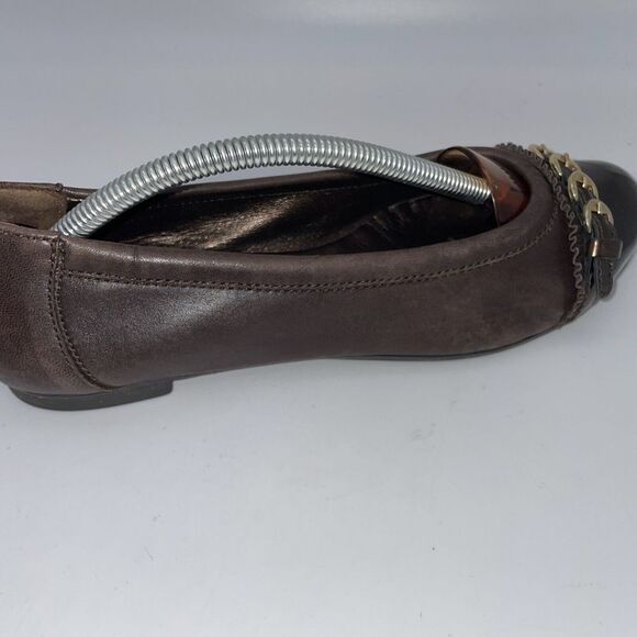 Tory Burch Women's Black Cap Toe Brown Leather Ballet‎ Flats Shoes US Size 7.5 - Picture 5 of 16